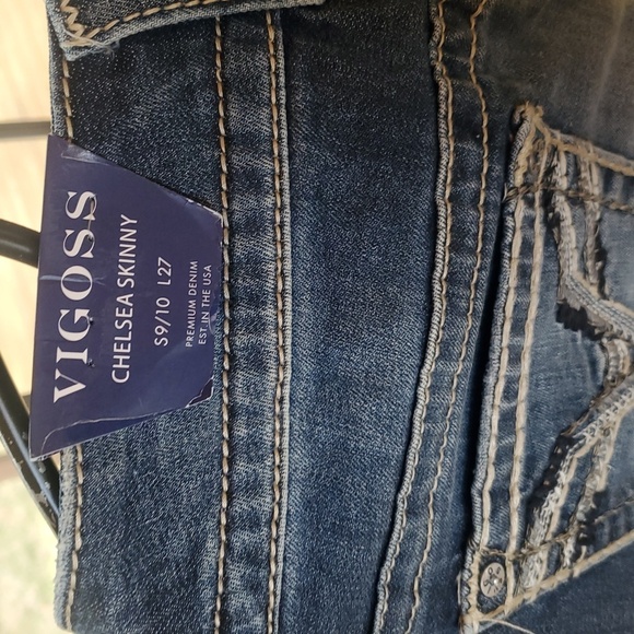 Vigoss NWT Blue Embroidered Chelsea Skinny Sz. 9/10 Raw Hem Women's Jeans - Picture 11 of 16